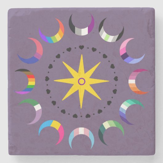 Queer Crescent Pride Monde Steinuntersetzer (Vorderseite)
