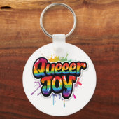 Queer Joy Rainbow Pride Typography – LGBTQ+ Quotes Schlüsselanhänger (Vorderseite)