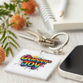 Queer-Joy-Regenbogen-Stolz-Typografie – LGBTQ+-Zit Schlüsselanhänger (Vorderseite rechts)