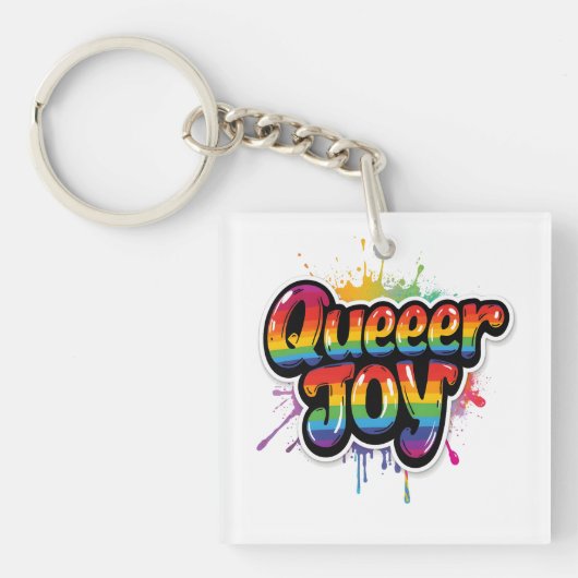 Queer-Joy-Regenbogen-Stolz-Typografie – LGBTQ+-Zit Schlüsselanhänger (Vorderseite)