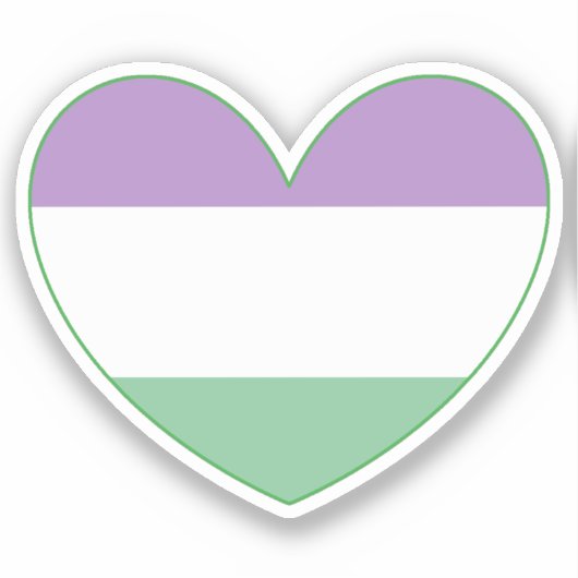 Quees Lila Geschlecht, grünes, weißes Herz Aufkleber (Vorderseite)