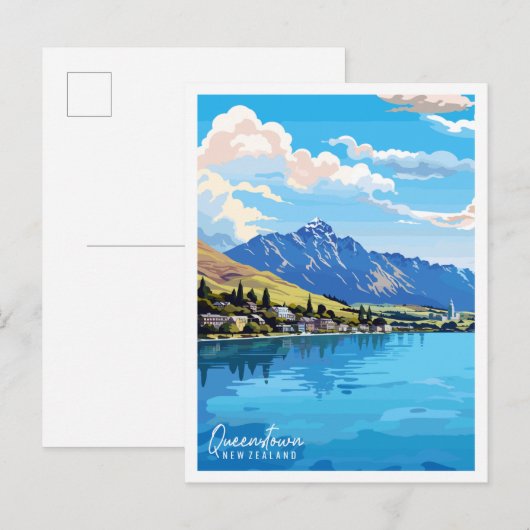 Quenstown Neuseeland Vintage Illustration Postkarte (Vorne/Hinten)
