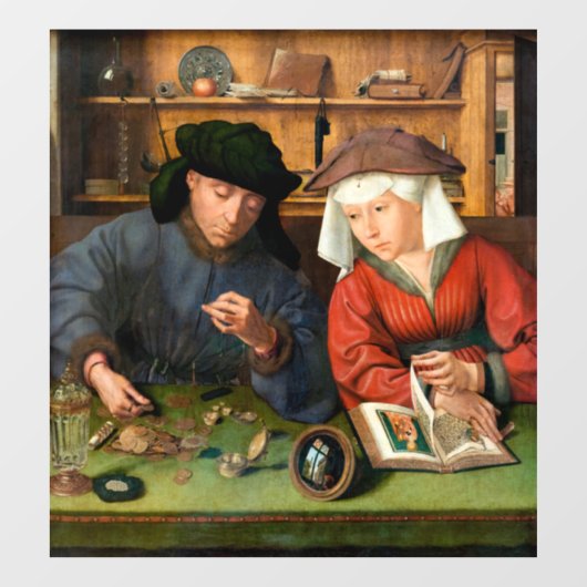 Quentin Matsys - Der Moneylender und seine Ehefrau Fensteraufkleber (Blatt)
