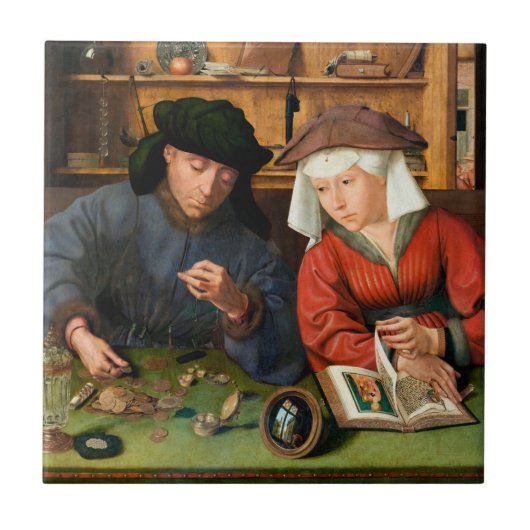 Quentin Matsys - Der Moneylender und seine Ehefrau Fliese (Vorderseite)