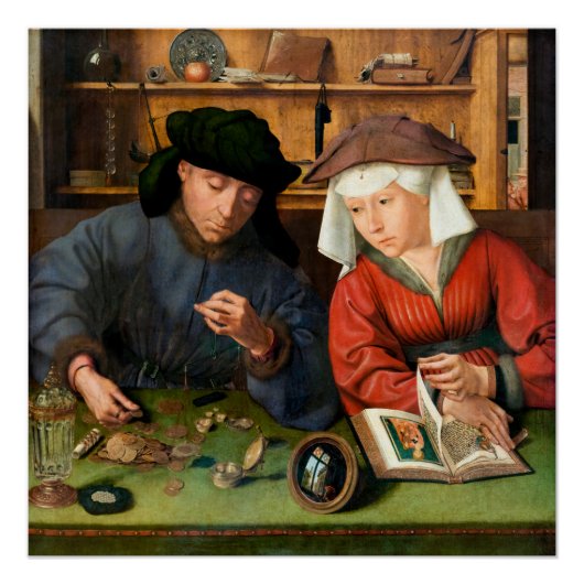 Quentin Matsys - Der Moneylender und seine Ehefrau Poster (Vorderseite)