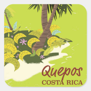 Quepos Costa Rica Reiseplakat im Vintage-Stil Quadratischer Aufkleber