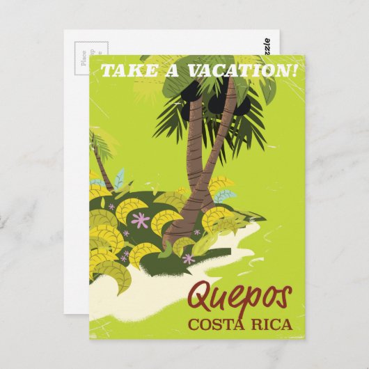 Quepos Costa ricanisches Vintages Reiseplakat Postkarte (Vorne/Hinten)