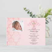 Querbaby-Mädchen-Foto-Taufe Inviation Einladung (Stehend Vorderseite)