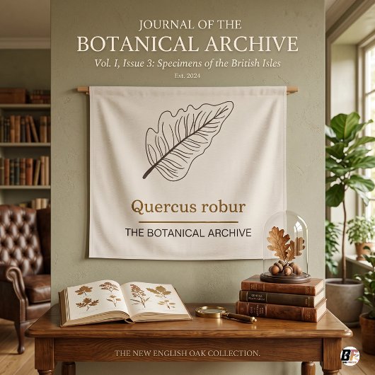 Quercus Robur Minimal Eichenblatt Beige Wandteppich