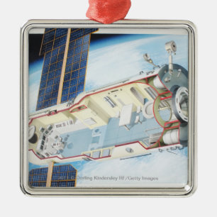 Querschnitt der angetriebenen Solarraumstation Silbernes Ornament