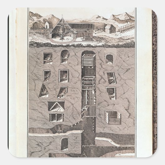 Querschnitt einer Mine Quadratischer Aufkleber (Vorderseite)