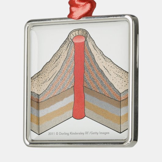 Querschnitt eines Ascheasche Vulkans Ornament Aus Metall (Links)