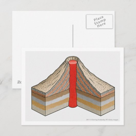 Querschnitt eines Vulkans mit Asche Postkarte (Vorne/Hinten)