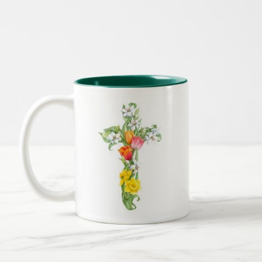 QuerTasse - Narzisse und Tulpe Zweifarbige Tasse (Links)