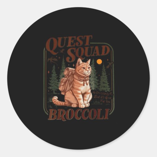 Quest Fantasy Squad Broccoli Funny Cat Runder Aufkleber (Vorderseite)
