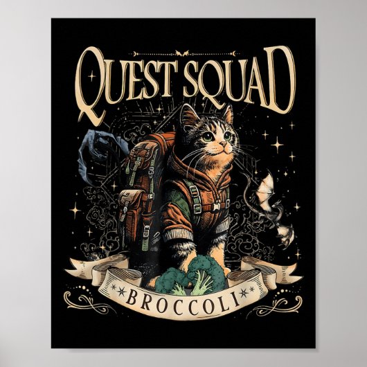 Quest Fantasy Squad Broccoli Kitten Funny Cat Poster (Vorne)