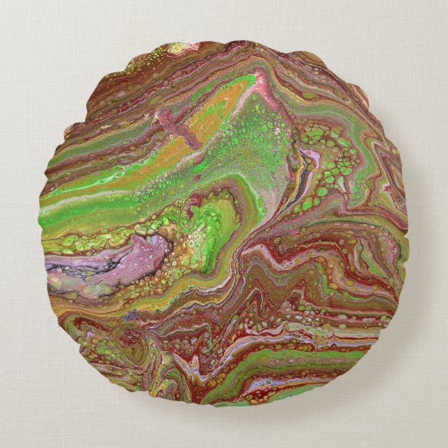 Questions 1 Wild Green Maroon Accent Pillow Rundes Kissen (Vorderseite)