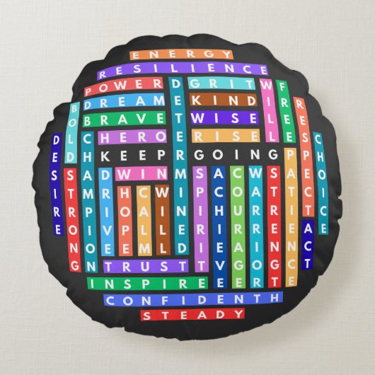 Questzirkel für Motivierend Word-Suche behalten Rundes Kissen (Vorderseite)