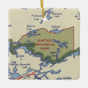 Quetico Provinzialpark auf Vintager Karte Keramikornament