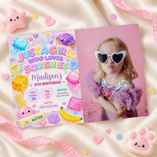 Quetschendes Mädchen Süß Kawaii Farbige Geburtstag Einladung
