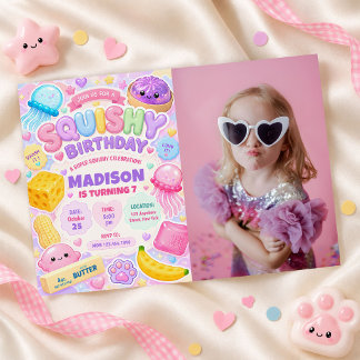 Quetschendes Mädchen Süß Kawaii Farbige Geburtstag Einladung