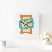 Quetschwinkel Orange Türkiscreme Mitte Mod Quadratische Wanduhr (Zuhause)