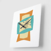 Quetschwinkel Orange Türkiscreme Mitte Mod Quadratische Wanduhr (Winkel)