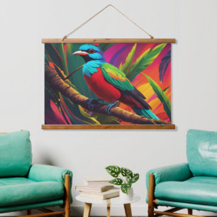 Quetzal Bird Wall Tapestry Wandteppich Mit Holzrahmen