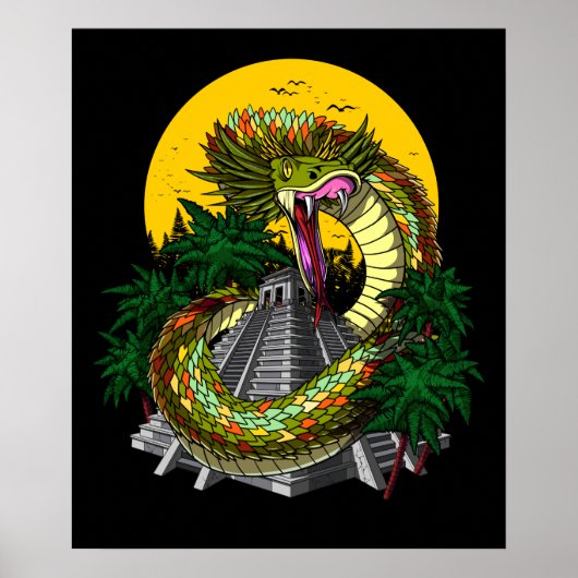 Quetzalcoatl Aztec God Mayan Pyramid Snake Poster (Vorne)