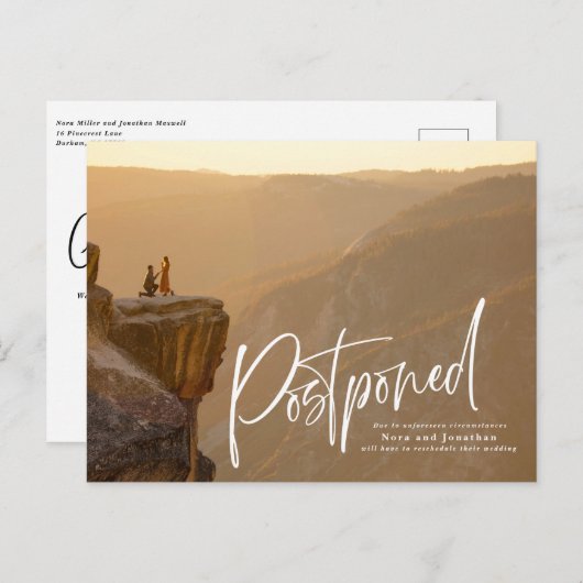 Quick Brush Script Postponcard Ankündigungspostkarte (Vorne/Hinten)