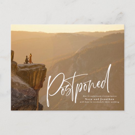 Quick Brush Script Postponcard Ankündigungspostkarte (Vorderseite)