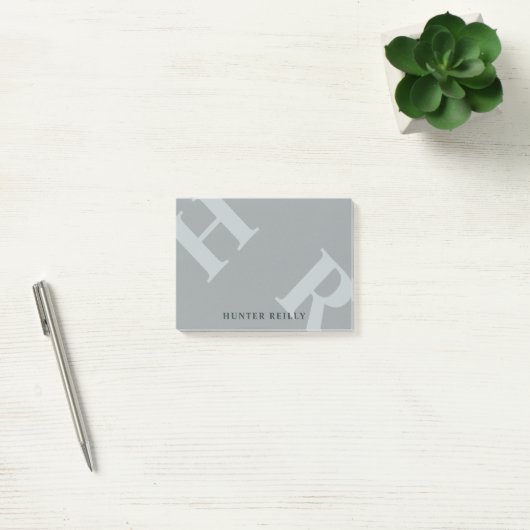 Quick Silver Gray Tiled Initials & Name Post-it Klebezettel (Büro)