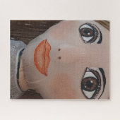 Quiet Gaze — Handcrafted Festival Figure in Flores Puzzle (Horizontal)