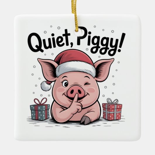Quiet Piggy Christmas Santa hat Democratic  Keramikornament (Vorderseite)