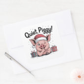 Quiet Piggy Christmas Santa hat Democratic Quadratischer Aufkleber (Umschlag)