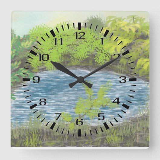 Quiet Pond Acrylic Wall Clock Quadratische Wanduhr (Vorderseite)