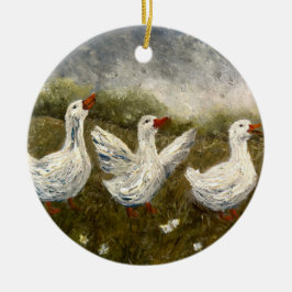 Quiet Quack: White Duck Starry Night Goose Keramik Ornament