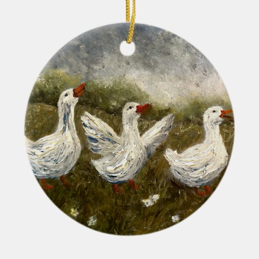 Quiet Quack: White Duck Starry Night Goose Keramik Ornament (Vorne)