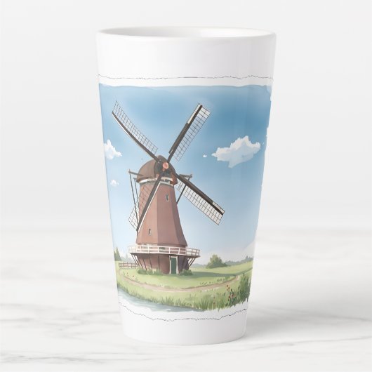 Quiet Windmill in the Fields – Soft Watercolor Lan Milchtasse (Vorderseite)
