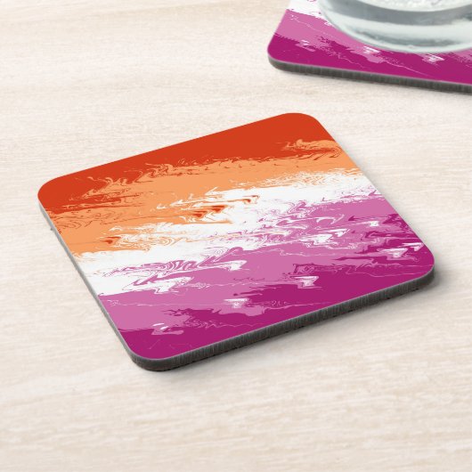Quiggly Trippy Groovy Abstrakte Lesbian-Stolperfla Getränkeuntersetzer (Linke Seite)