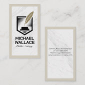 Quill Feather Pen Logo | Marmorweiß Visitenkarte (Vorne/Hinten)