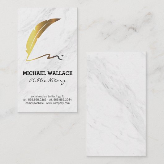 Quill Feather Pen Scribble-Logo | Marmor Visitenkarte (Vorne/Hinten)