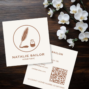 Quill Feder Tintenstift Logo Notar PUBLIC CUSTOM Q Quadratische Visitenkarte