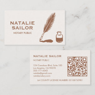 Quill Feder Tintenstift Logo Notar PUBLIC CUSTOM Q Visitenkarte
