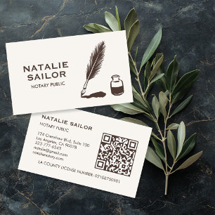 Quill Feder Tintenstift Logo Notar PUBLIC CUSTOM Q Visitenkarte