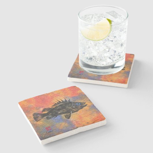 Quillback Rockfish - Marmor-Untersetzer Steinuntersetzer (Seitenansicht)