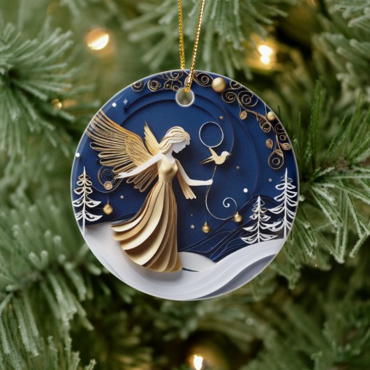Quilled-Art Golden Angel Winter Keramik Ornament (Baum)