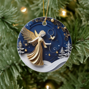 Quilled-Art Goldener Engel Winter Keramik Ornament