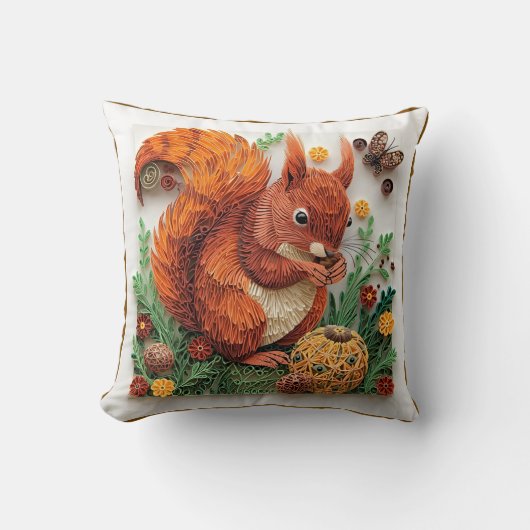 Quilling Effect Red Squirrel in Autumn Kissen (Vorderseite)