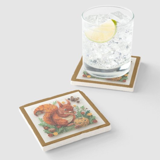 Quilling Effect Red Squirrel in Autumn Steinuntersetzer (Seitenansicht)
